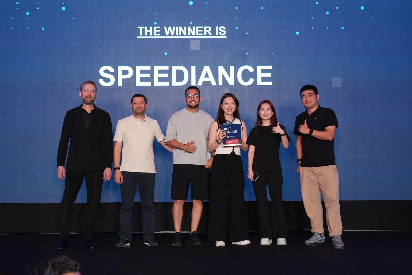 The Speediance team on stage receiving the Best Vendor award