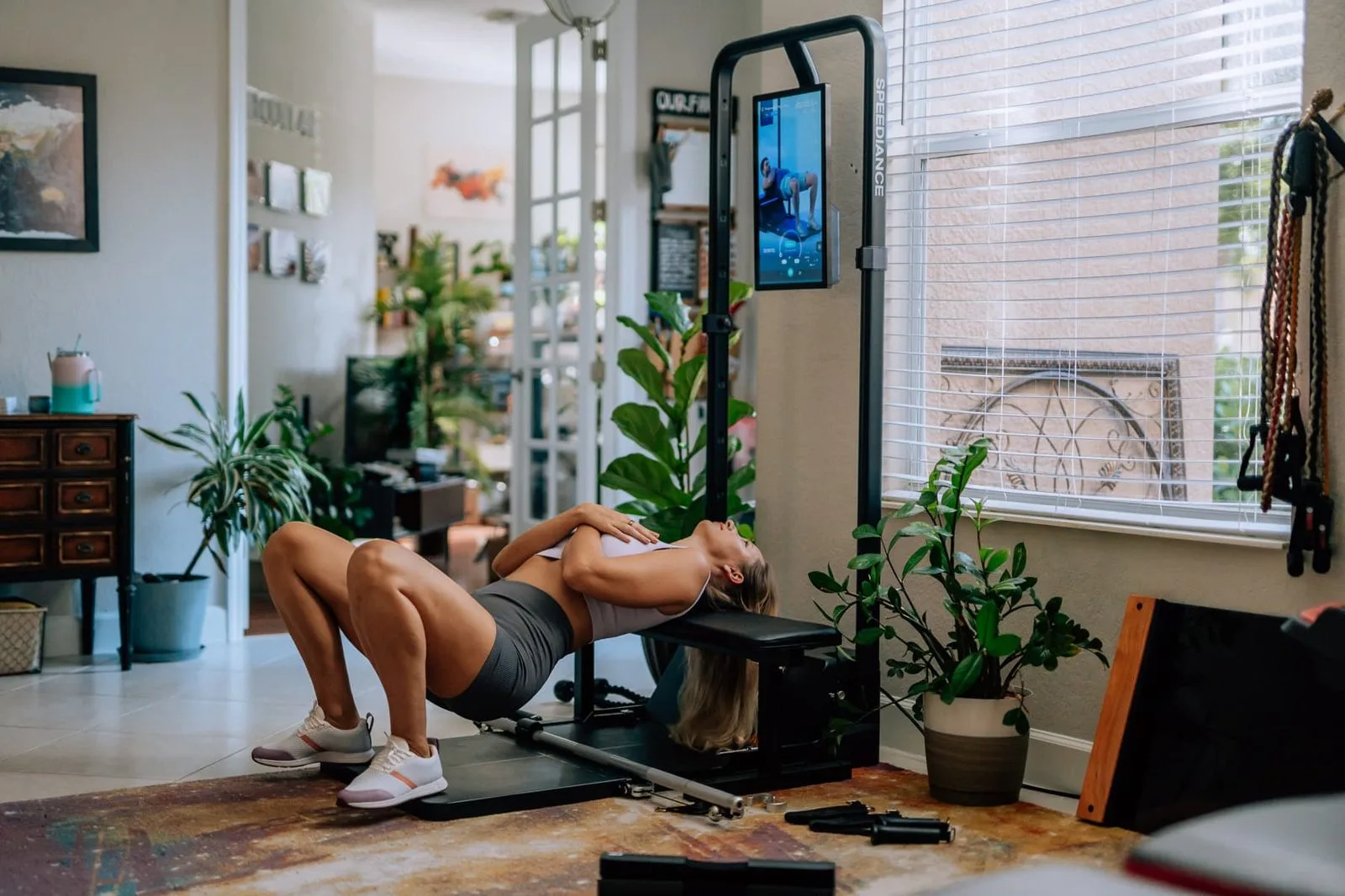 Hip thrusts on the Speediance bench at home